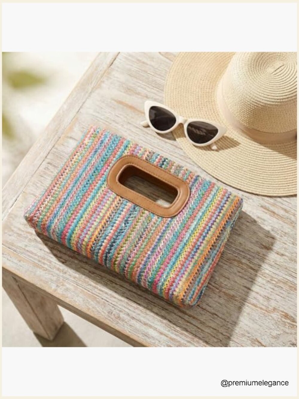 Straw Clutch Purse with Top Handle Beach Vacation Evening Bag Crossbody Clutch - Picture 7 of 7